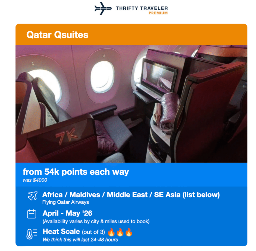Thrifty Traveler Premium Qatar Qsuites deal